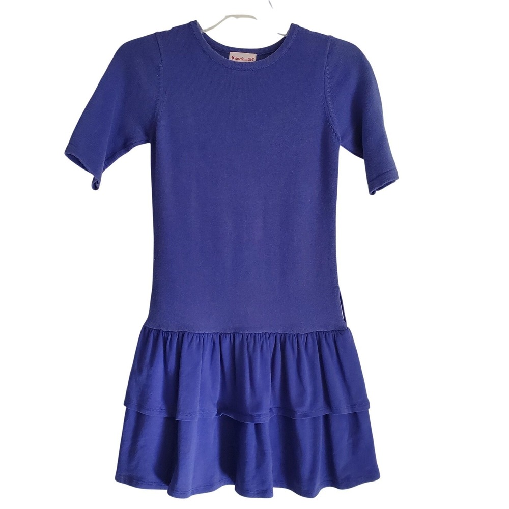 American Girl Dress‎ Girls Size 12 Purple Ruffle Hem Short Sleeve Cotton